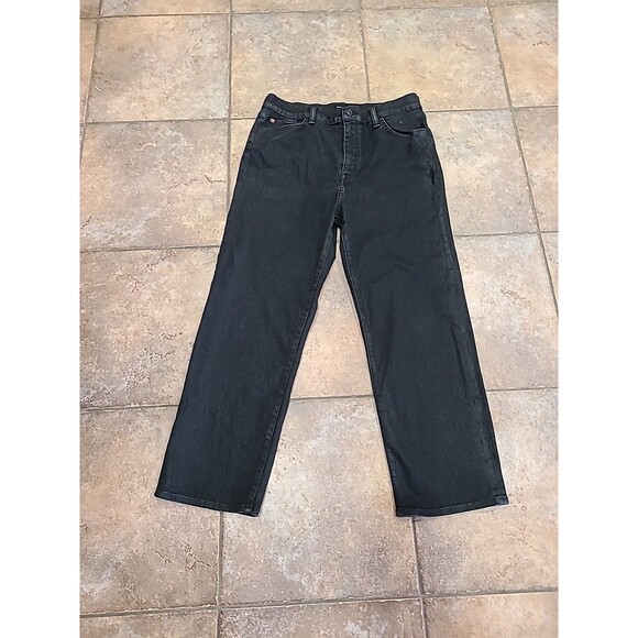 Hudson Noa Stellar Coated Jeans 31 Womens Black Mid Rise Straight Leg Cropped - Picture 1 of 14